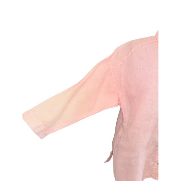 XCVI Womens Pink Peach Linen Button-Up Tunic Top S Sustainable Minimalist Casual - Picture 12 of 12